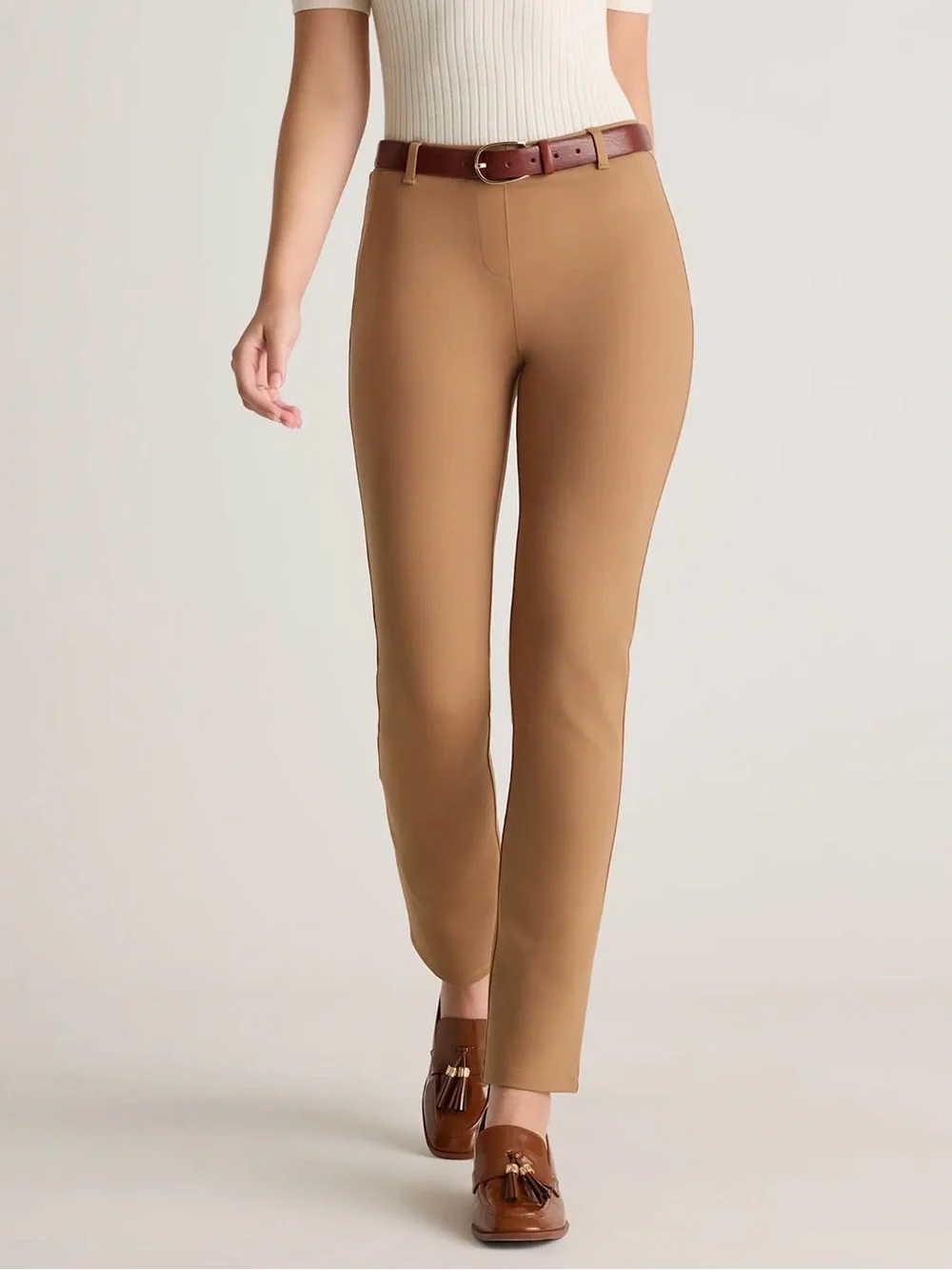 Quince Women’s Ultra Stretch Ponte Straight Leg Pants Medium Roasted Pecan Brown